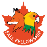 Fox and Parakeet logo on an orange leaf for "Fall Fellowship"
