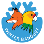 Fox and Parakeet logo on an blue snowflake for "Winter Banquet"
