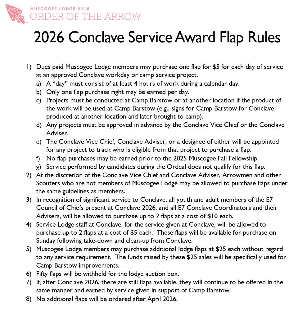 2026 Conclave Service Award Flap Rules